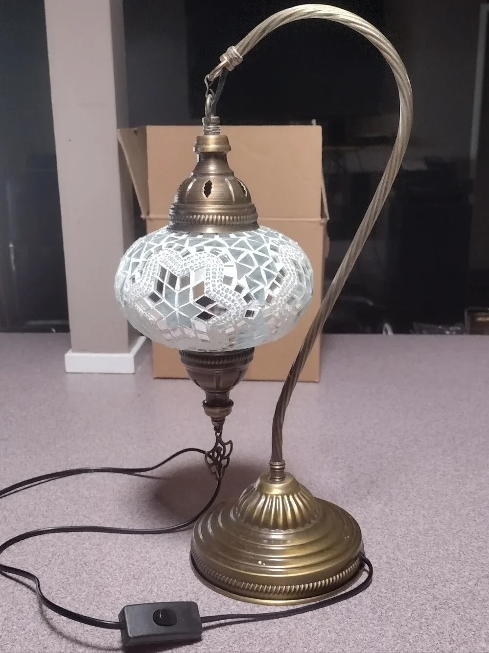 Turkish Mosaic Glass Table Lamp - White Mosaic Globe